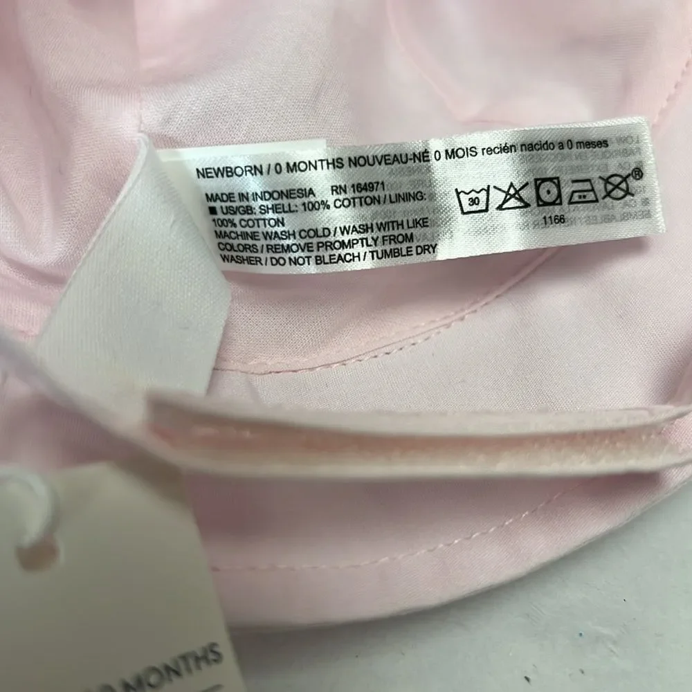Janie and Jack Pale pink bucket hat with bear ears and chin strap NWT size NB
